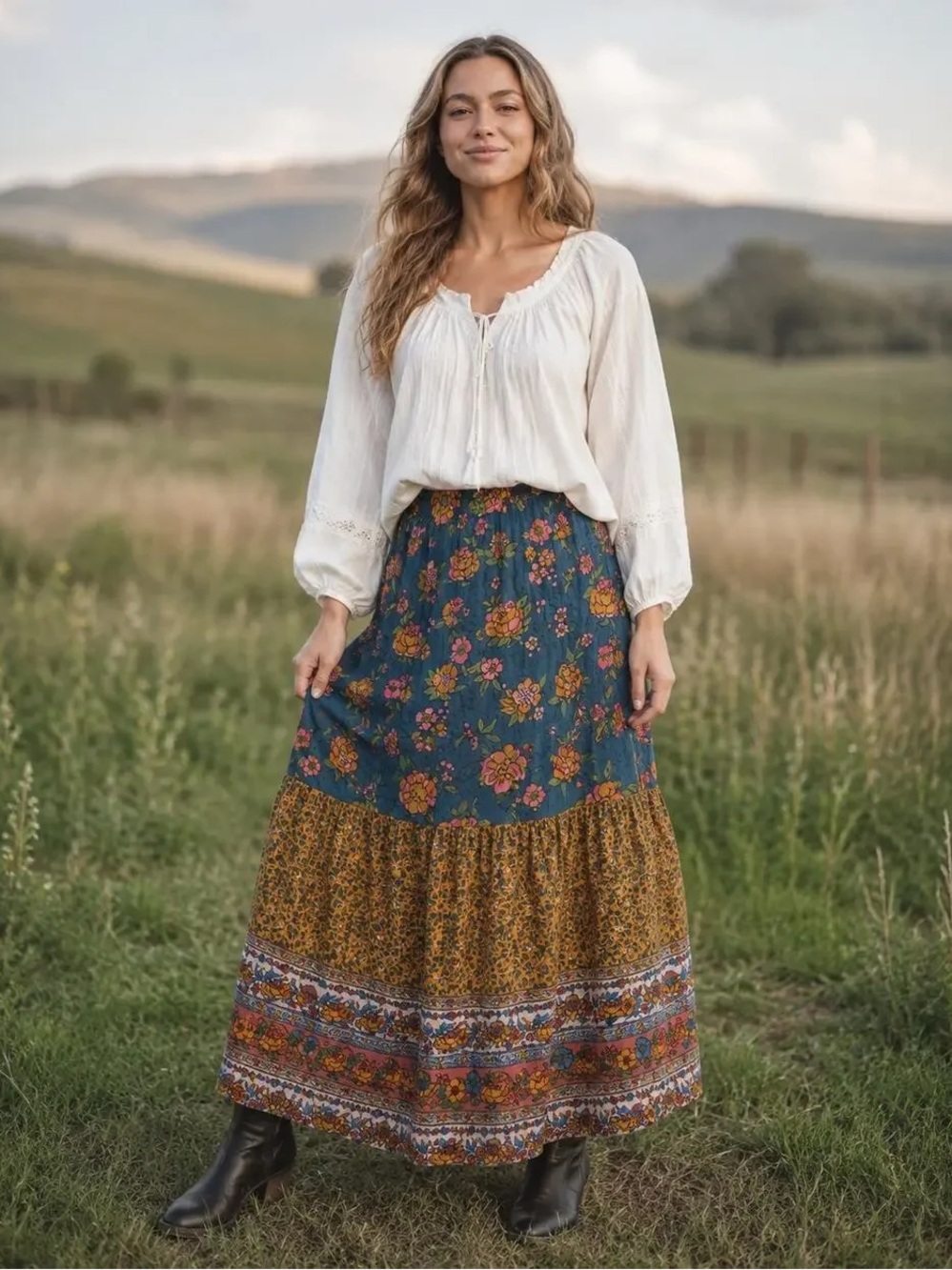 NWOT Natural Life Camille Maxi Skirt in Riviera Batik Blue